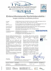 Сертификат контроля Siegenia